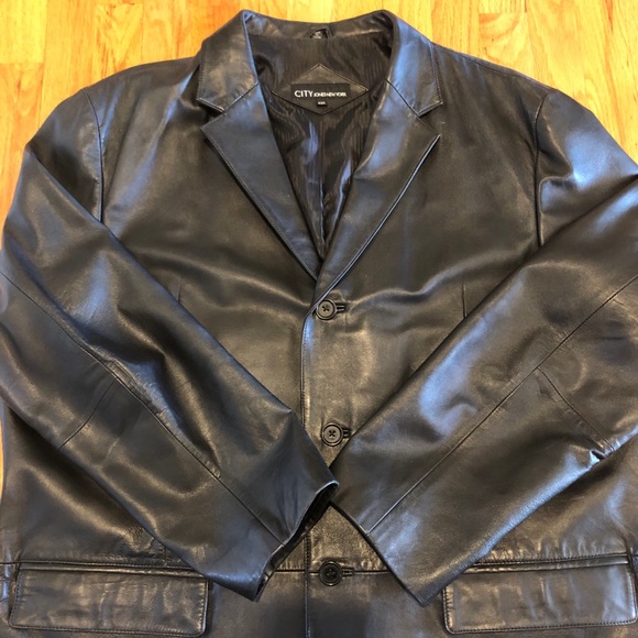 Men City Jones New York Black Leather Jacket - Picture 4 of 16